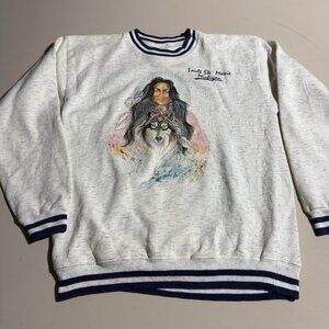 Vintage Wolf Native American Sweatshirt Large Sault Ste Marie Diport USA 1990s